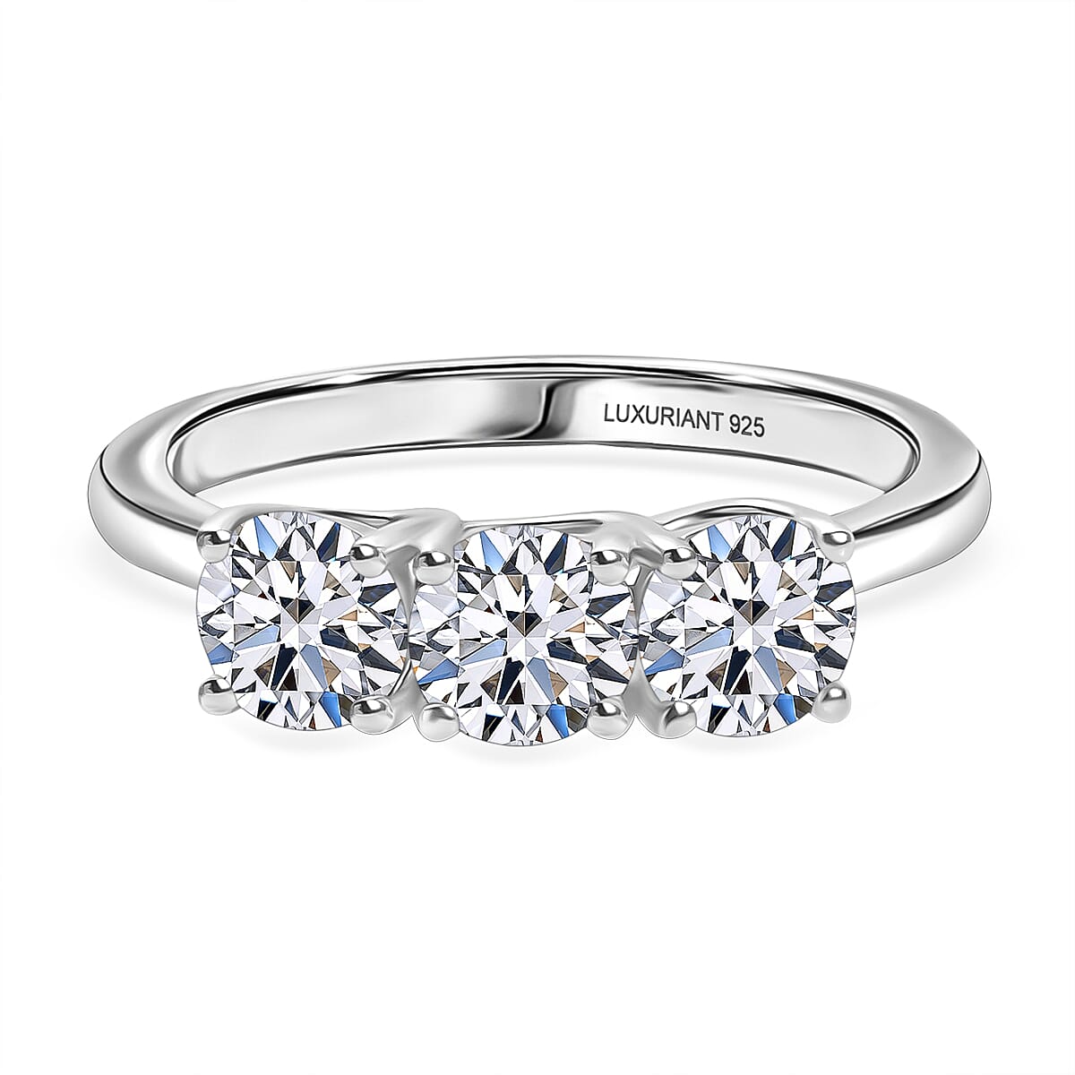 LUXURIANT 1.5 Ct. Lab Grown Diamond 3-Stone Ring in Rhodium Overlay Sterling Silver  (SI-G-H) V32627715 0