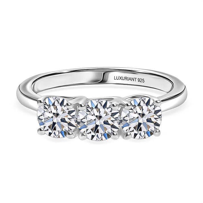 LUXURIANT 1.5 Ct. Lab Grown Diamond 3-Stone Ring in Rhodium Overlay Sterling Silver  (SI-G-H) 8349468 1