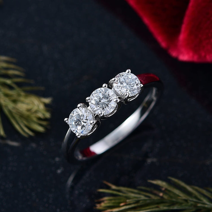 LUXURIANT 1.5 Ct. Lab Grown Diamond 3-Stone Ring in Rhodium Overlay Sterling Silver  (SI-G-H) 8349468 2