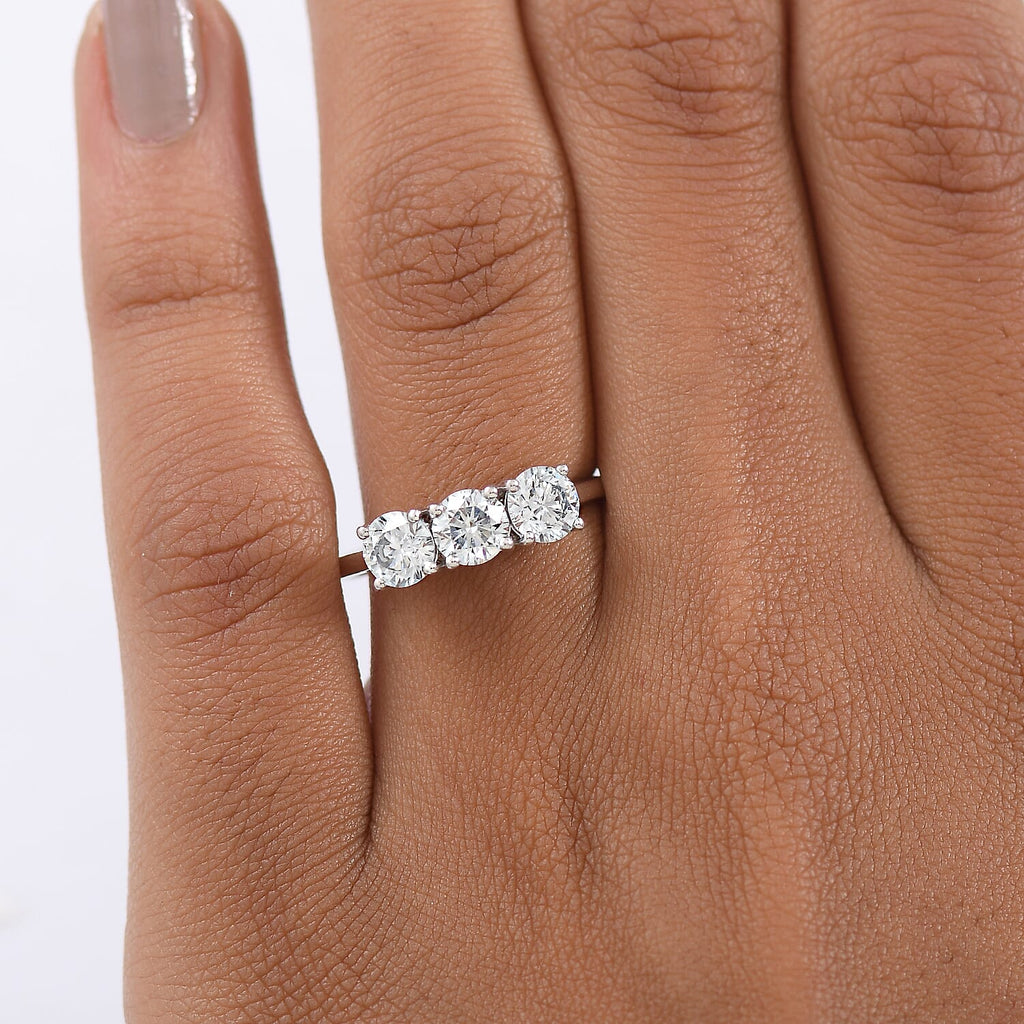 Luxuriant SI-G-H Lab Grown Diamond 3 Stone Ring in Rhodium Overlay Sterling Silver 1.55 Ct.