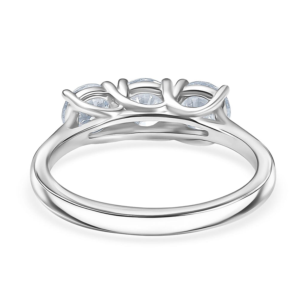 Luxuriant SI-G-H Lab Grown Diamond 3 Stone Ring in Rhodium Overlay Sterling Silver 1.55 Ct.