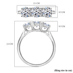 Luxuriant SI-G-H Lab Grown Diamond 3 Stone Ring in Rhodium Overlay Sterling Silver 1.55 Ct.