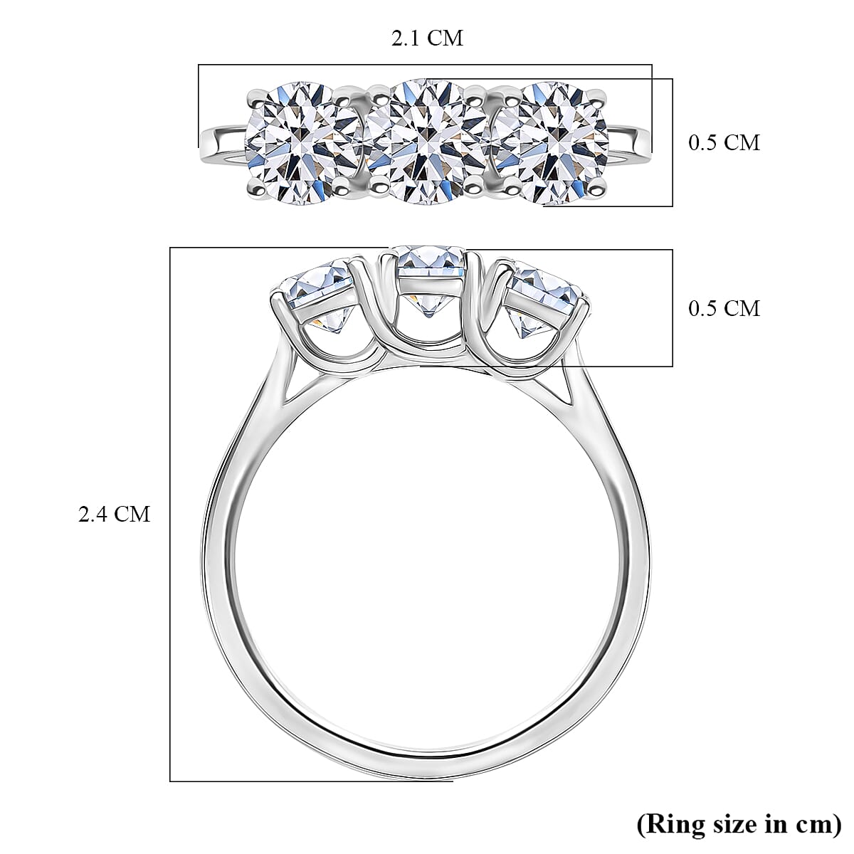 LUXURIANT 1.5 Ct. Lab Grown Diamond 3-Stone Ring in Rhodium Overlay Sterling Silver  (SI-G-H) V32627715 6