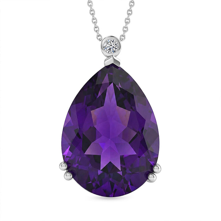 Luxuriant - SI-G-H Lab Grown Diamond &amp; AAA African Amethyst Solitaire Pendant with Chain (Size 20) in Rhodium Overlay Sterling Silver 26.75 Ct. 4457901 1
