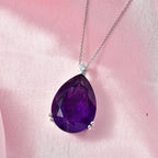 Luxuriant - SI-G-H Lab Grown Diamond & AAA African Amethyst Solitaire Pendant with Chain (Size 20) in Rhodium Overlay Sterling Silver 26.75 Ct.