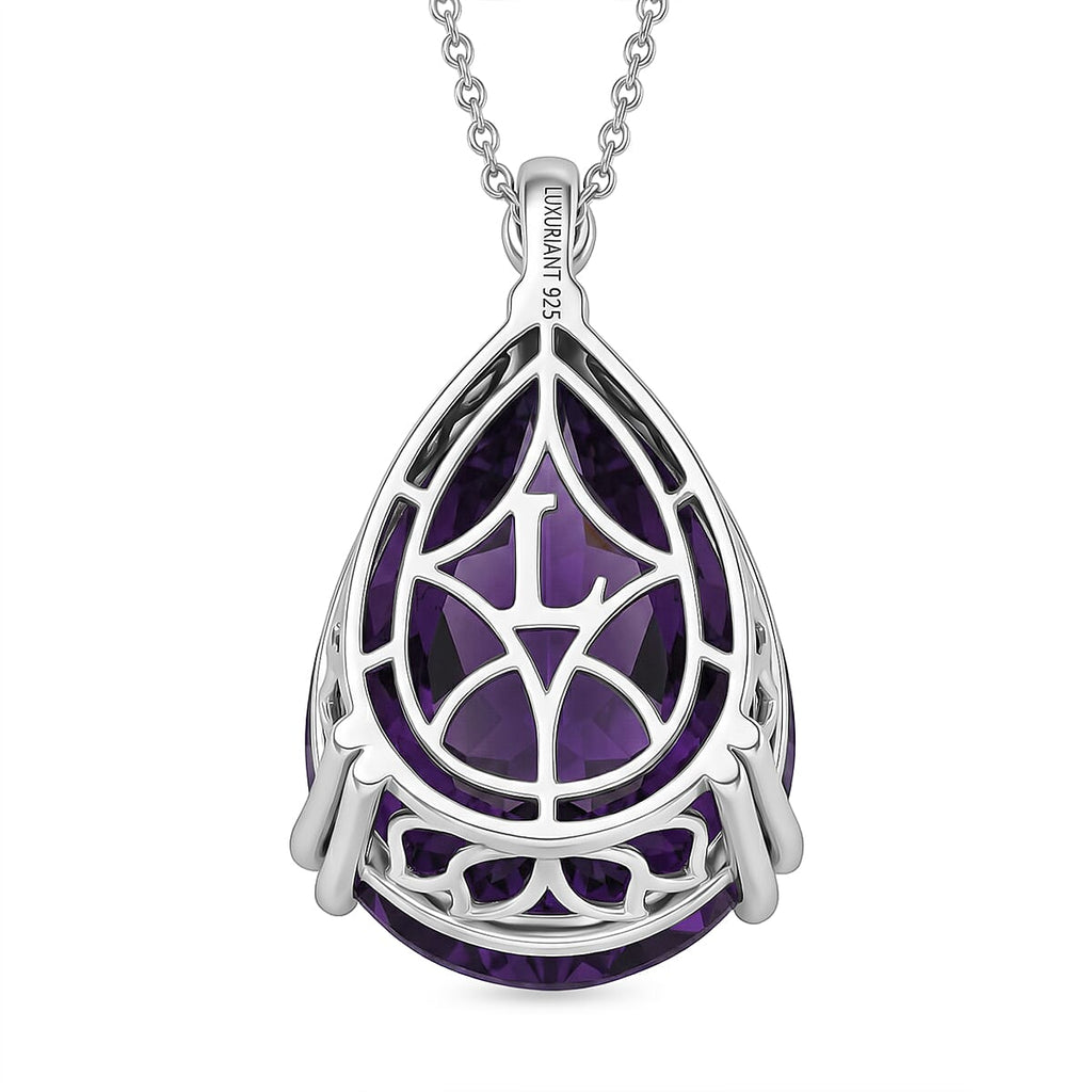 Luxuriant - SI-G-H Lab Grown Diamond & AAA African Amethyst Solitaire Pendant with Chain (Size 20) in Rhodium Overlay Sterling Silver 26.75 Ct.