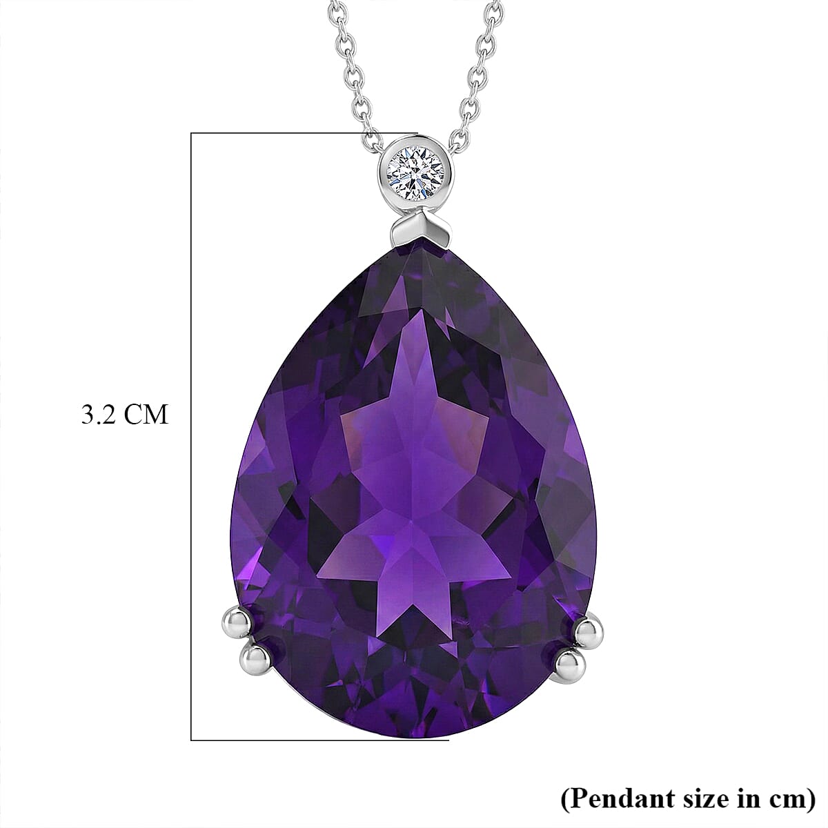 LARGEST AMETHYST PENDANT - SI-G/H Lab Grown Diamond &amp; AAA African Amethyst Solitaire Pendant with Chain (Size 20) in Rhodium Overlay Sterling Silver 26.75 Ct. V32521261 7