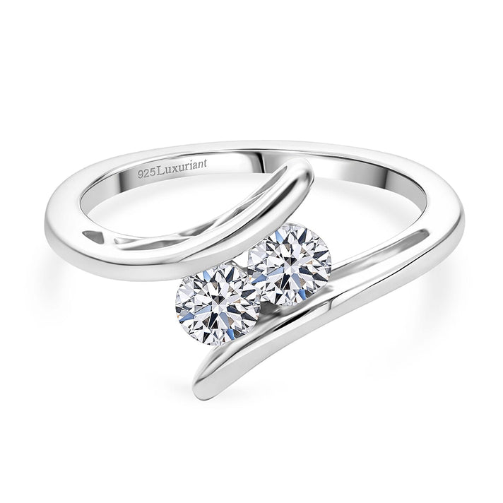LUXURIANT 0.5 Ct. Lab Grown Diamond Bypass Ring in Rhodium Overlay Sterling Silver (SI-G-H) 8493807 1
