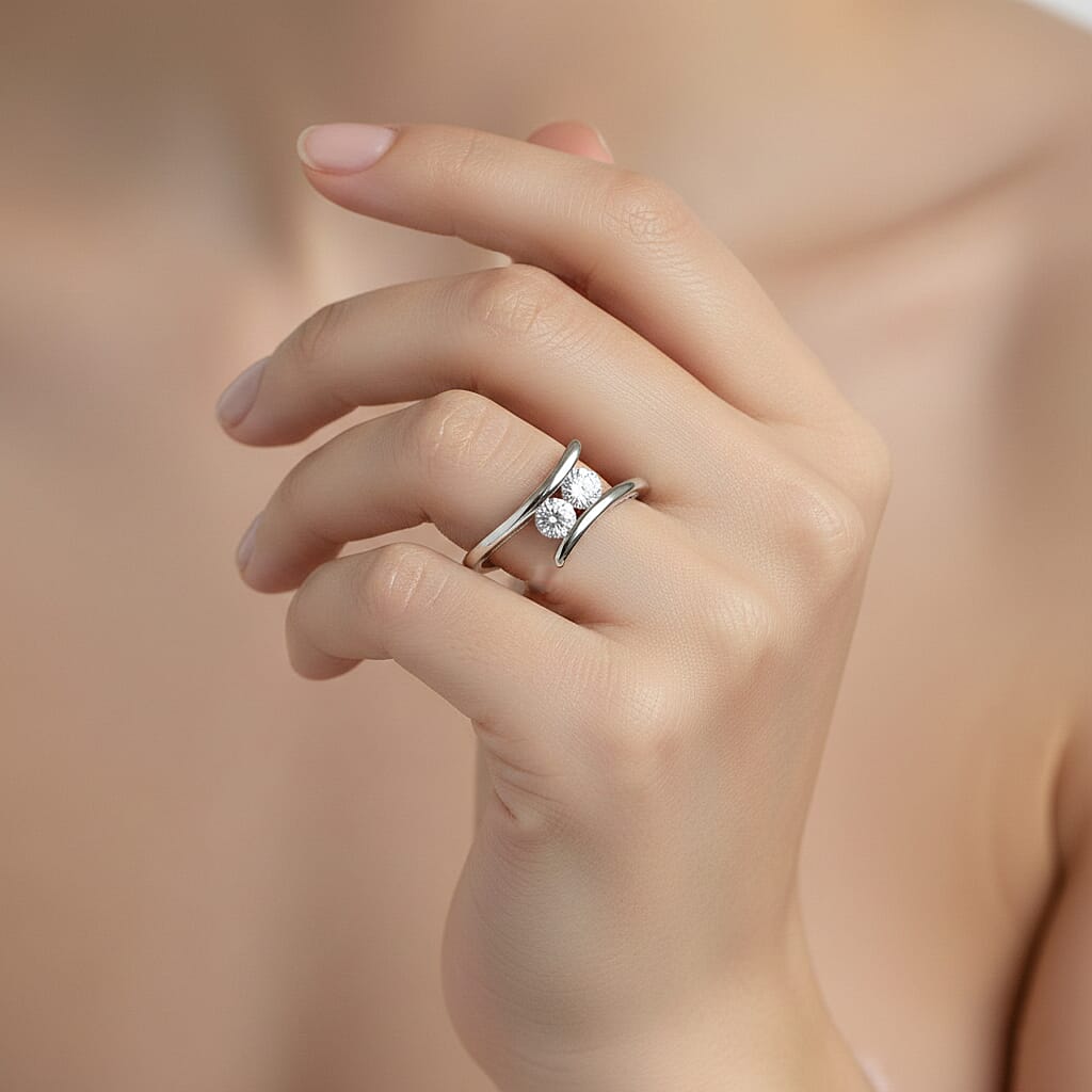 LUXURIANT 0.5 Ct. Lab Grown Diamond Bypass Ring in Rhodium Overlay Sterling Silver (SI-G-H) 8493807 2