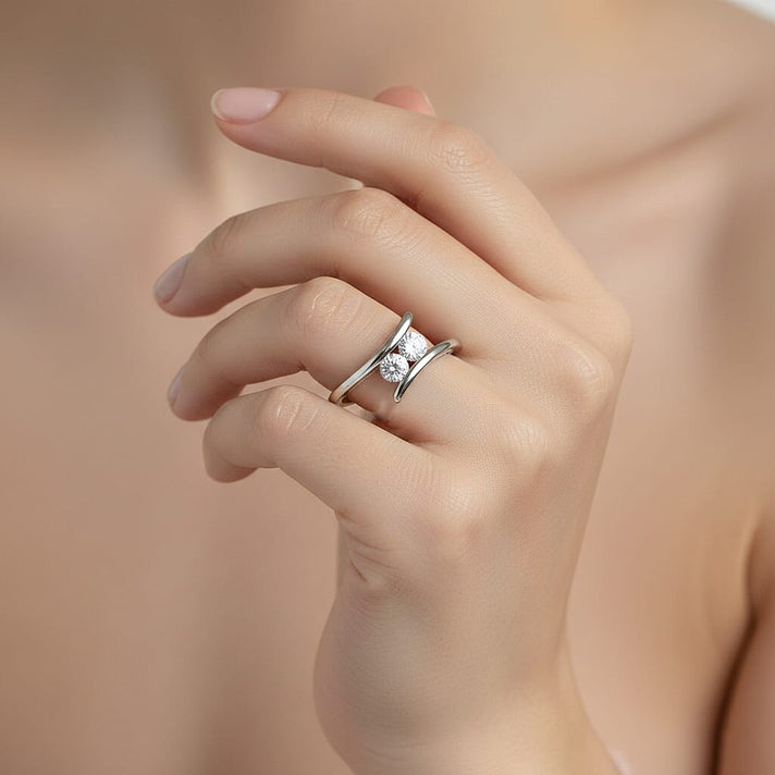 LUXURIANT 0.5 Ct. Lab Grown Diamond Bypass Ring in Rhodium Overlay Sterling Silver (SI-G-H) 8493807 2