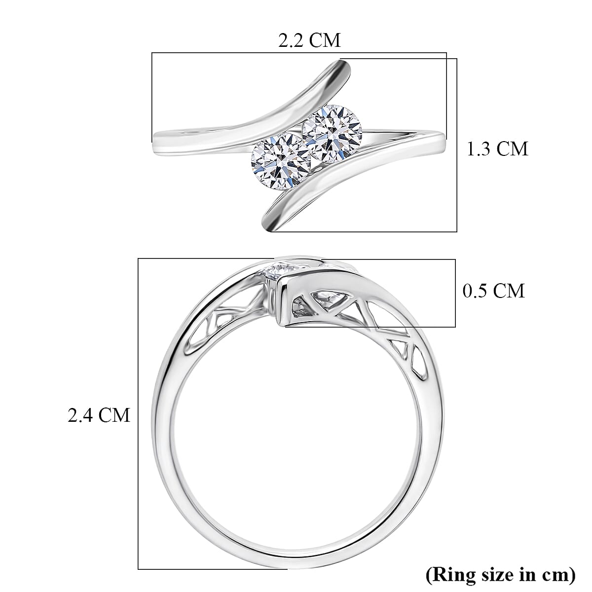 LUXURIANT 0.5 Ct. Lab Grown Diamond Bypass Ring in Rhodium Overlay Sterling Silver (SI-G-H) 8493807 6