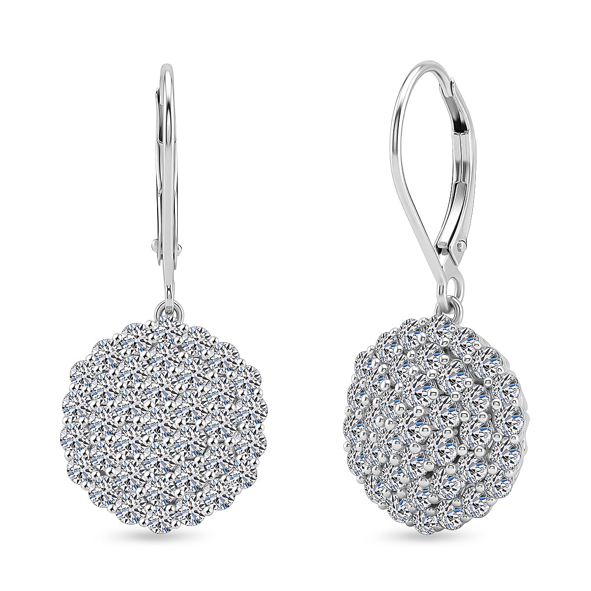 LUXURIANT 3 Ct. Lab Grown Diamond Cluster Earring with Lever Back in Rhodium Overlay Sterling Silver (SI-G-H) 8502355 0