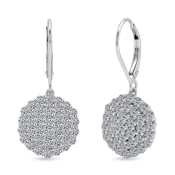 LUXURIANT 3 Ct. Lab Grown Diamond Cluster Earring with Lever Back in Rhodium Overlay Sterling Silver (SI-G-H) 8502355 1