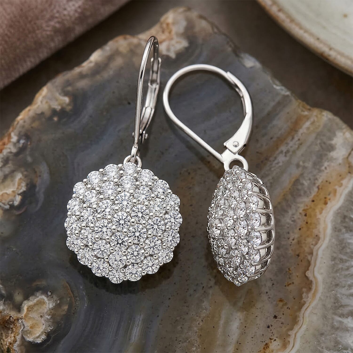 LUXURIANT 3 Ct. Lab Grown Diamond Cluster Earring with Lever Back in Rhodium Overlay Sterling Silver (SI-G-H) 8502355 3