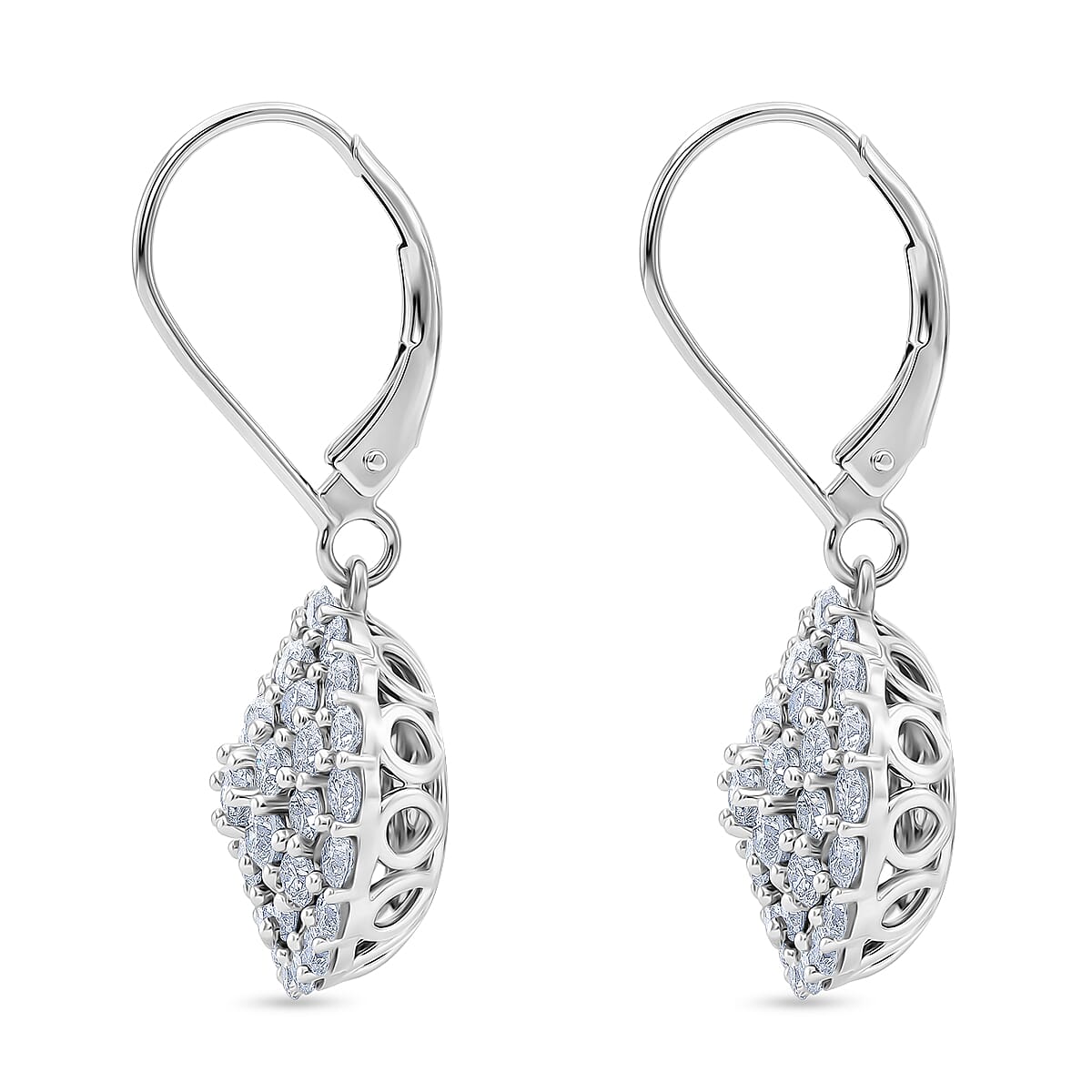 LUXURIANT 3 Ct. Lab Grown Diamond Cluster Earring with Lever Back in Rhodium Overlay Sterling Silver (SI-G-H) 8502355 4