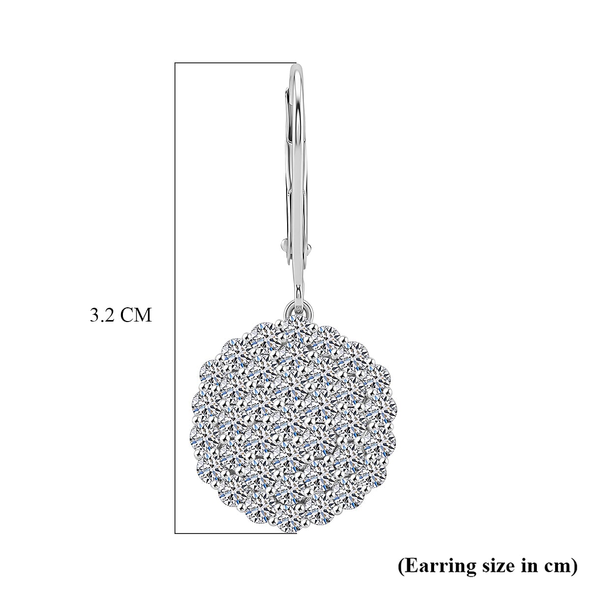 LUXURIANT 3 Ct. Lab Grown Diamond Cluster Earring with Lever Back in Rhodium Overlay Sterling Silver (SI-G-H) 8502355 6