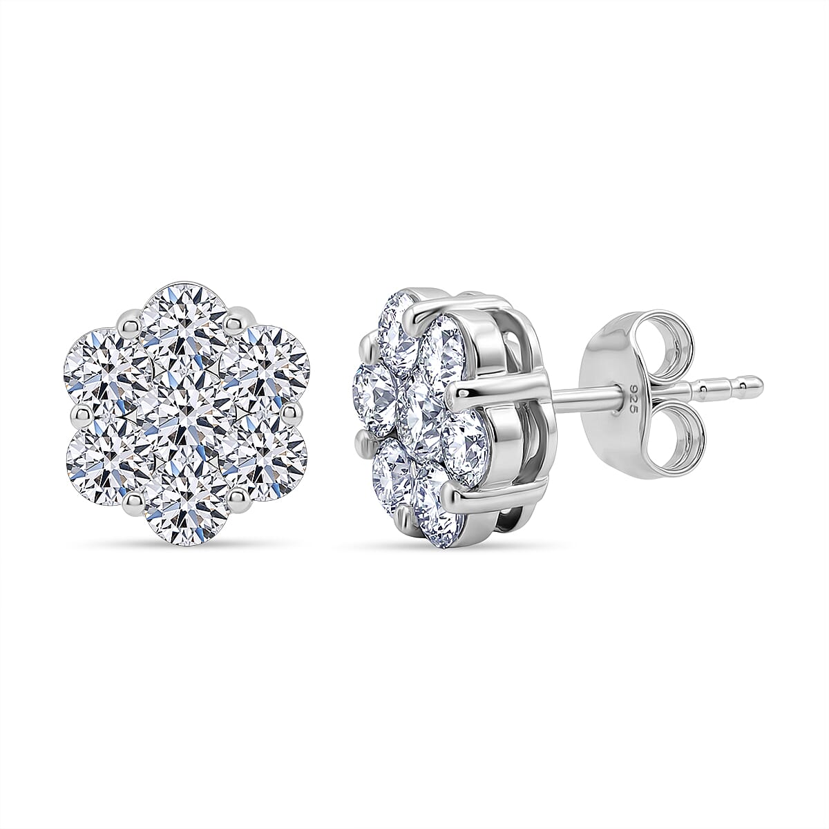 LUXURIANT 2 Ct. Lab Grown Diamond Pressure Set Earring in Rhodium Plated Sterling Silver (SI-G-H) 8548557 0
