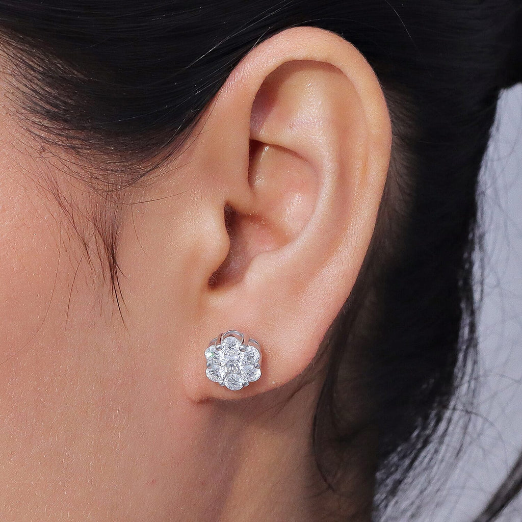 Luxuriant - Lab Grown Diamond ( SI-G-H ) Pressure Set Earring in Rhodium Sterling Silver 2.00 Ct.