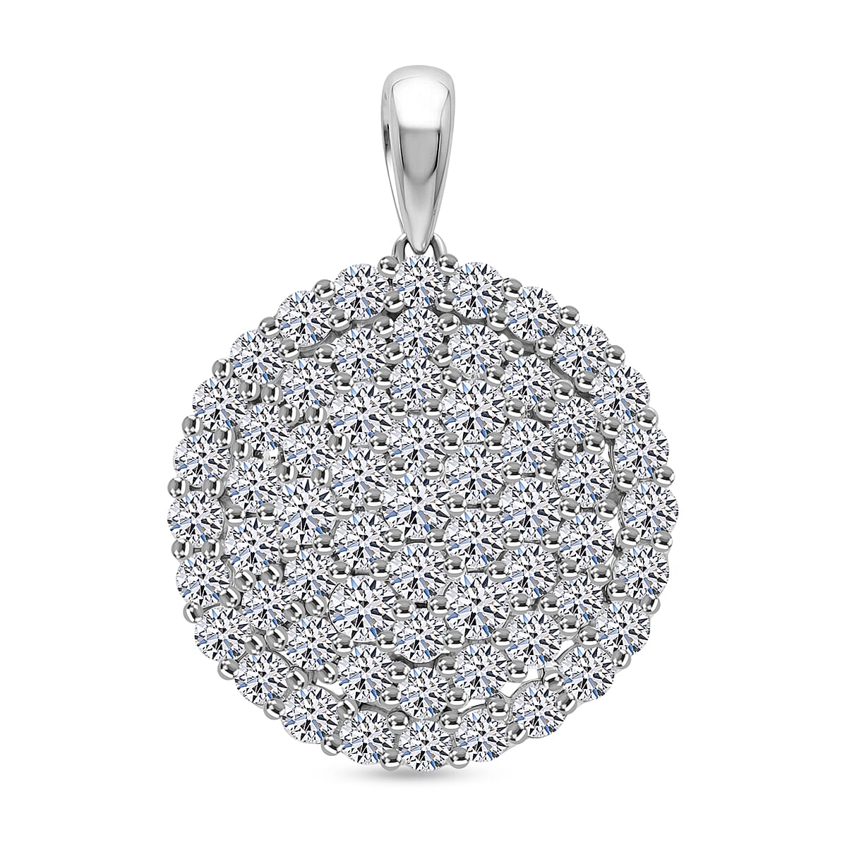 LUXURIANT 3 Ct. Lab Grown Diamond Cluster Round Pendant in Rhodium Overlay Sterling Silver (SI-G-H) V32710449 0