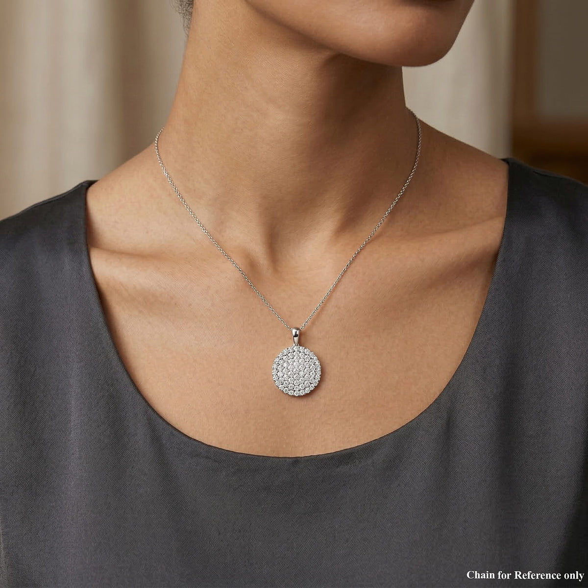 LUXURIANT 3 Ct. Lab Grown Diamond Cluster Round Pendant in Rhodium Overlay Sterling Silver (SI-G-H) V32710449 2