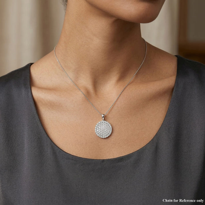 LUXURIANT 3 Ct. Lab Grown Diamond Cluster Round Pendant in Rhodium Overlay Sterling Silver (SI-G-H) 8502099 2
