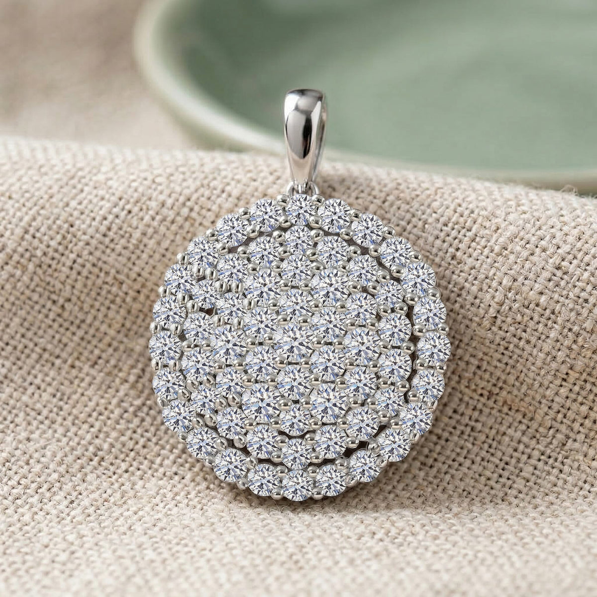 LUXURIANT 3 Ct. Lab Grown Diamond Cluster Round Pendant in Rhodium Overlay Sterling Silver (SI-G-H) V32710449 3