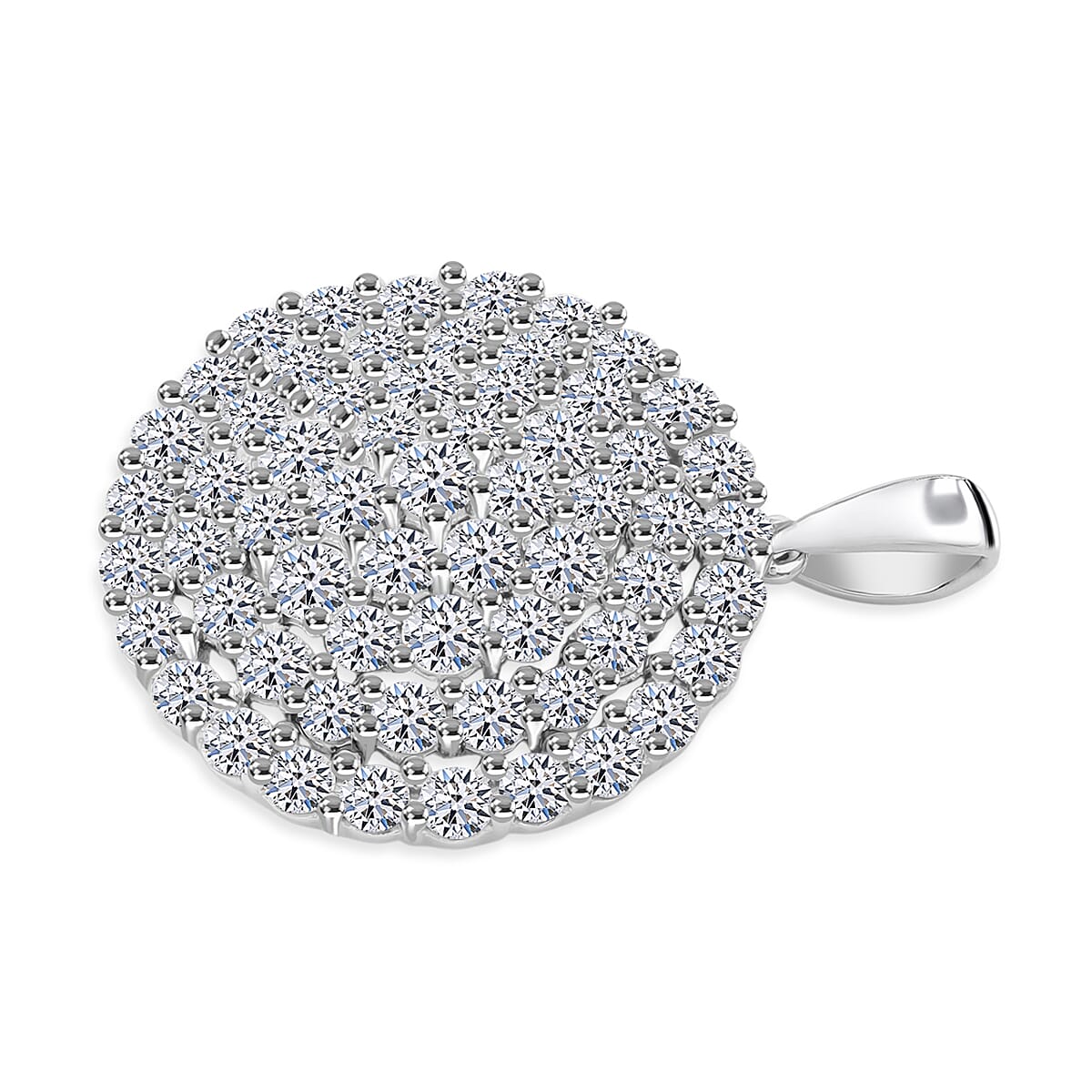 LUXURIANT 3 Ct. Lab Grown Diamond Cluster Round Pendant in Rhodium Overlay Sterling Silver (SI-G-H) V32710449 4
