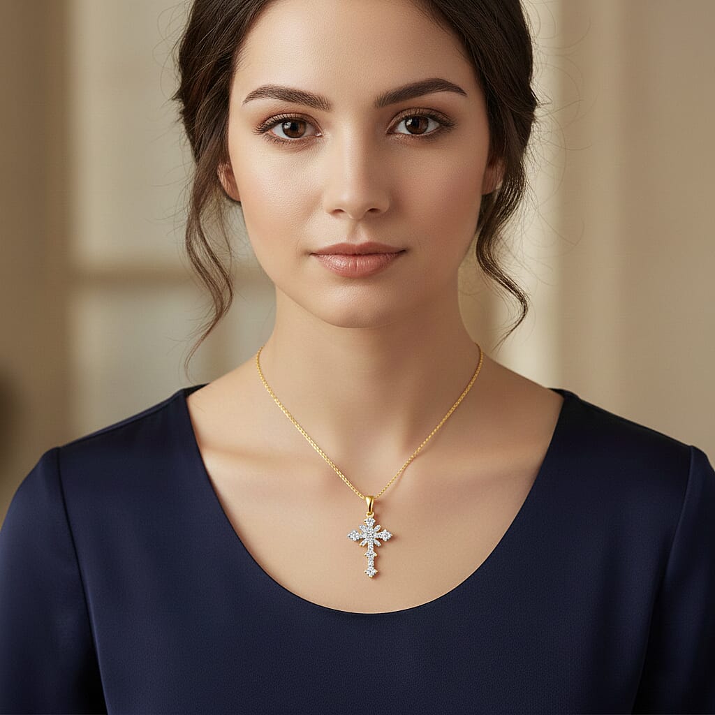 Luxuriant SI-G-H Lab Grown Diamond Cross Pendant in 18K Vermeil Yellow Gold Plated Sterling Silver 8498615 3
