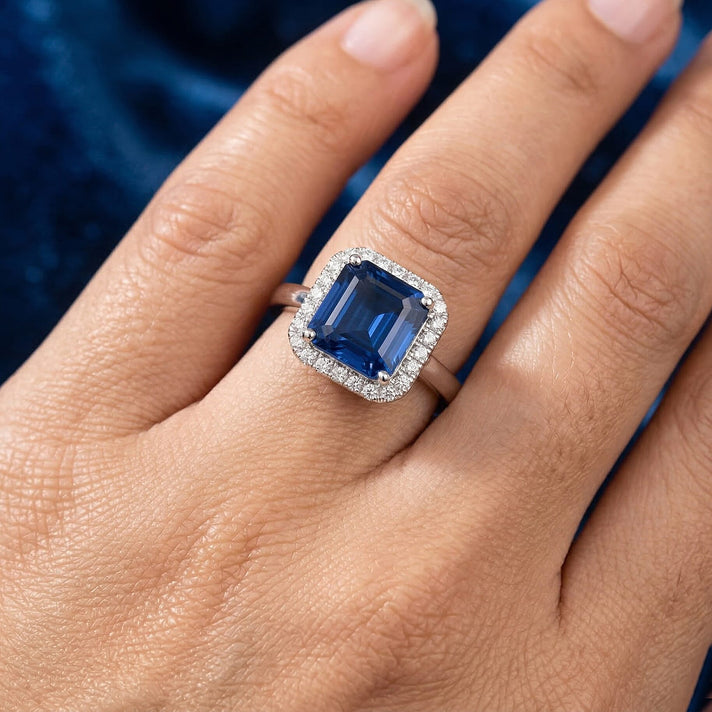 Natural Kyanite &amp; SI-G-H Lab Grown Diamond Halo Ring in Rhodium Overlay Sterling Silver 2.13 Ct. 8436395 2