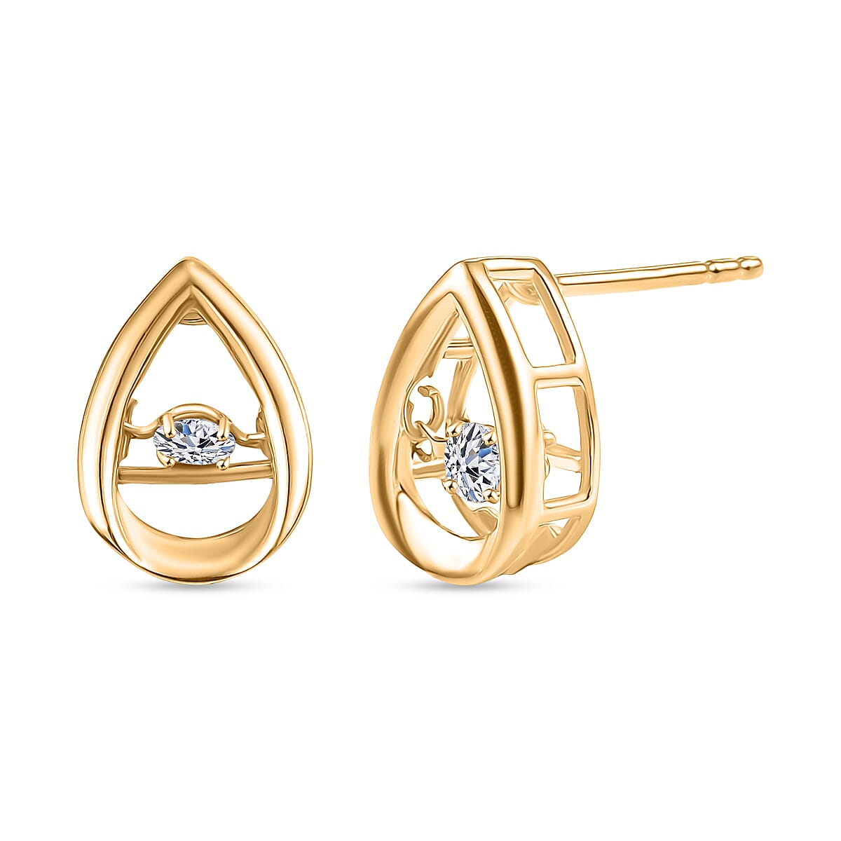 LUXURIANT Lab Grown Diamond Drop Stud Earring with Push Back in 18K Vermeil Yellow Gold Over Sterling Silver (SI-G-H) 8466148 0