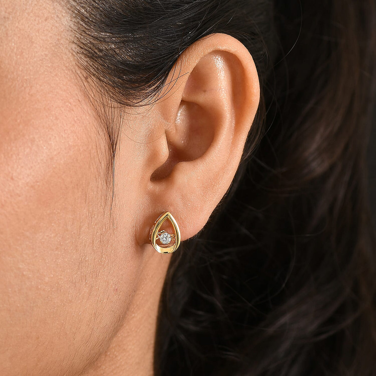 LUXURIANT Lab Grown Diamond Drop Stud Earring with Push Back in 18K Vermeil Yellow Gold Over Sterling Silver (SI-G-H) 8466148 2