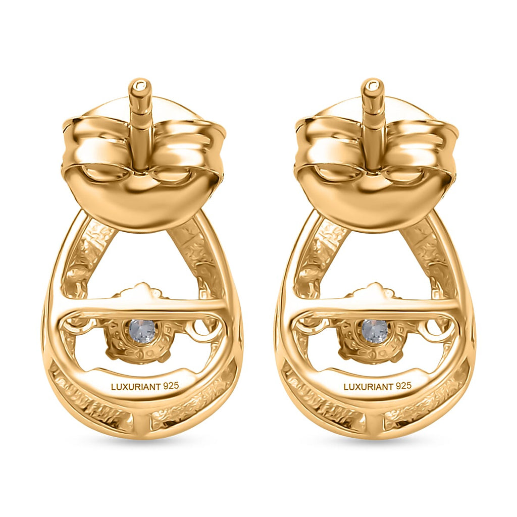 Luxuriant SI-G-H Lab Grown Diamond Pear Cut Stud Earring with Push Back in 18K Vermeil Yellow Gold Plated Sterling Silver