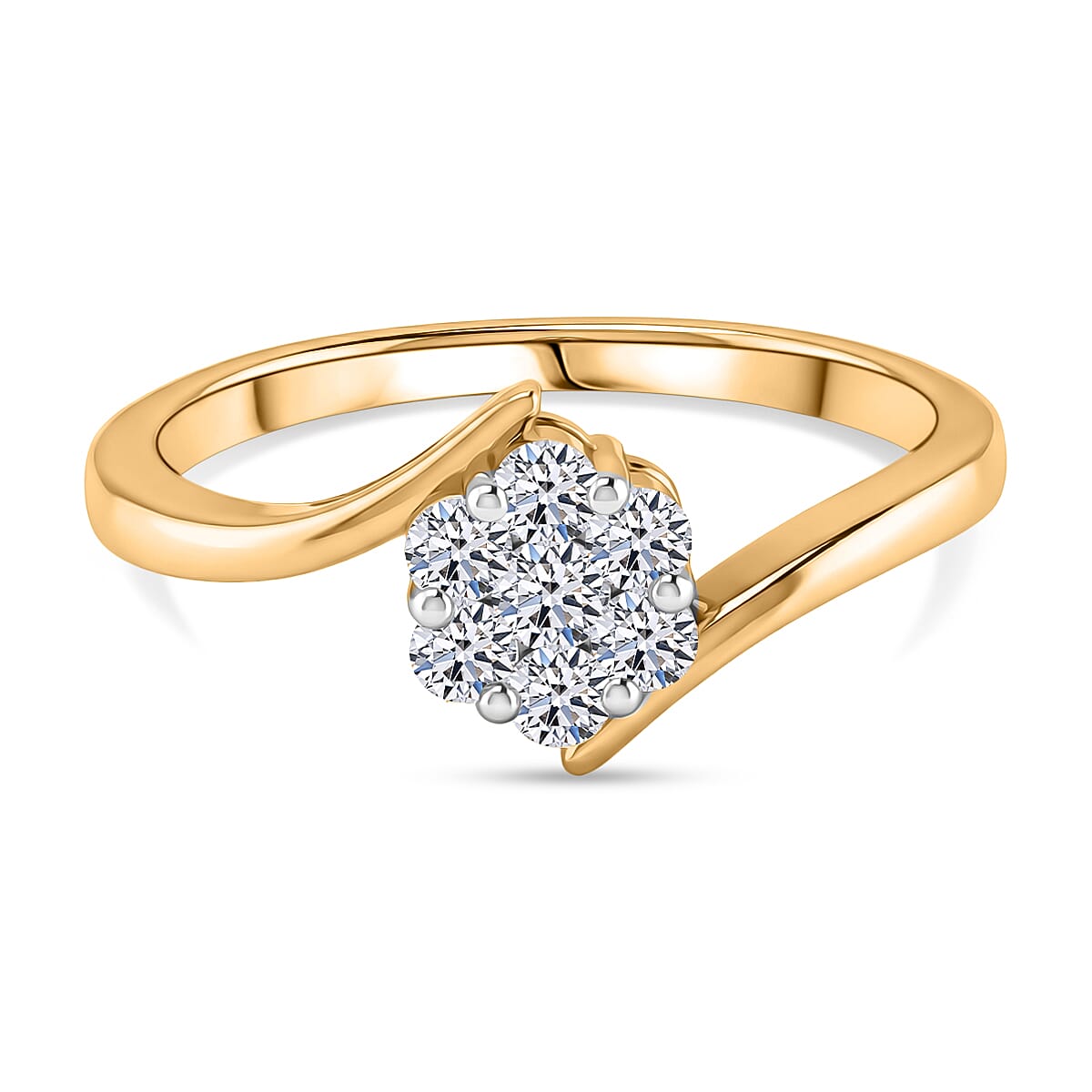 LUXURIANT Lab Grown Diamond Bypass Cluster Ring in Yellow Gold Plated Sterling Silver (SI-G-H) 8493538 0