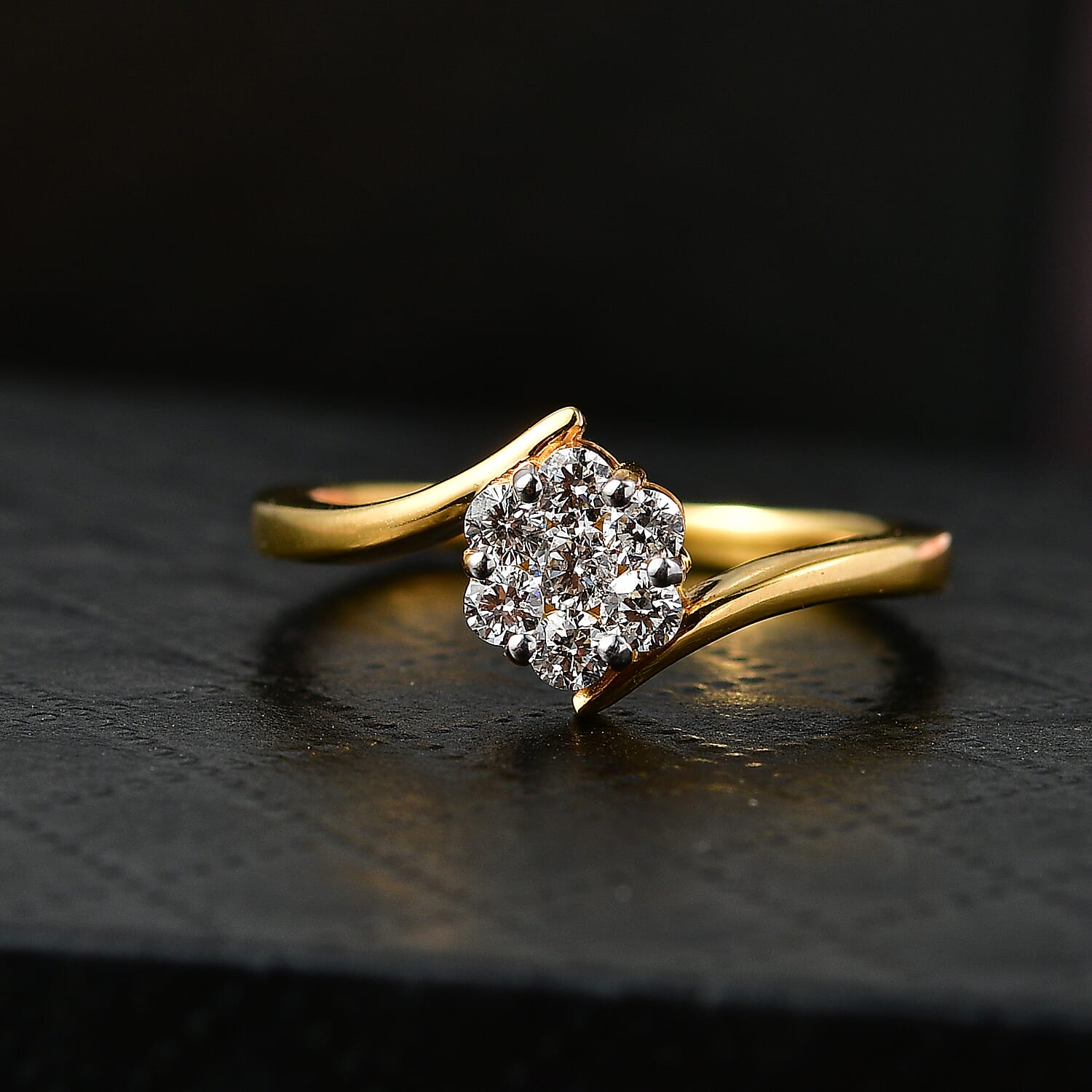 LUXURIANT Lab Grown Diamond Bypass Cluster Ring in Yellow Gold Plated Sterling Silver (SI-G-H) 8493538 3