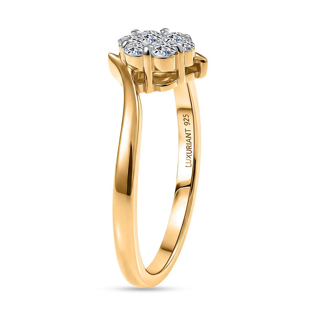 Luxuriant SI-G-H Lab Grown Diamond Bypass Cluster Ring in Yellow Gold Plated Sterling Silver