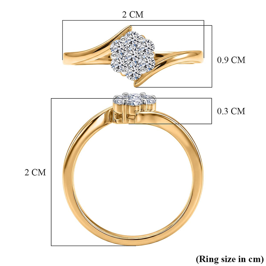 Luxuriant SI-G-H Lab Grown Diamond Bypass Cluster Ring in Yellow Gold Plated Sterling Silver