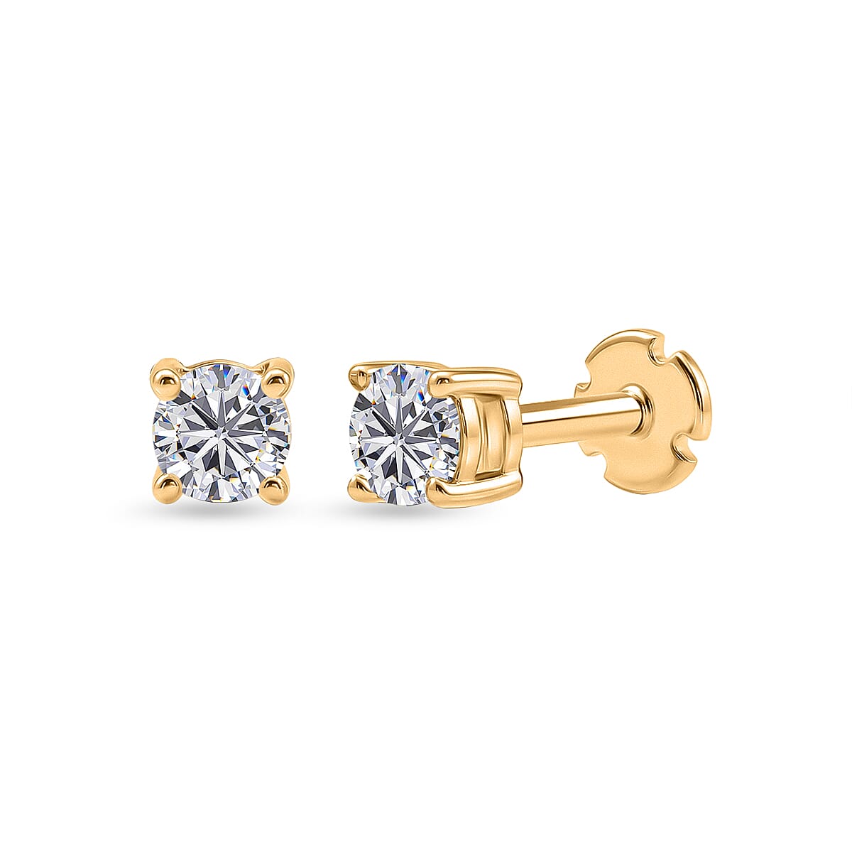 LUXURIANT Lab Grown Diamond Solitaire Stud Screw Back Earring in 18K Vermeil Yellow Gold Plated Sterling Silver 0.22 Ct. (SI-G-H) 8507930 0