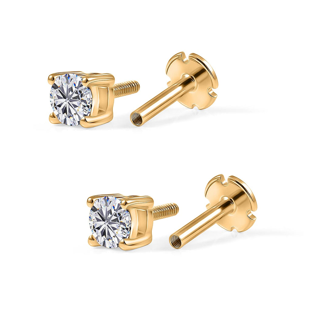 Luxuriant SI-G-H Lab Grown Diamond Solitaire Stud Screw Back Earring in 18K Vermeil Yellow Gold Plated Sterling Silver 0.22 Ct.