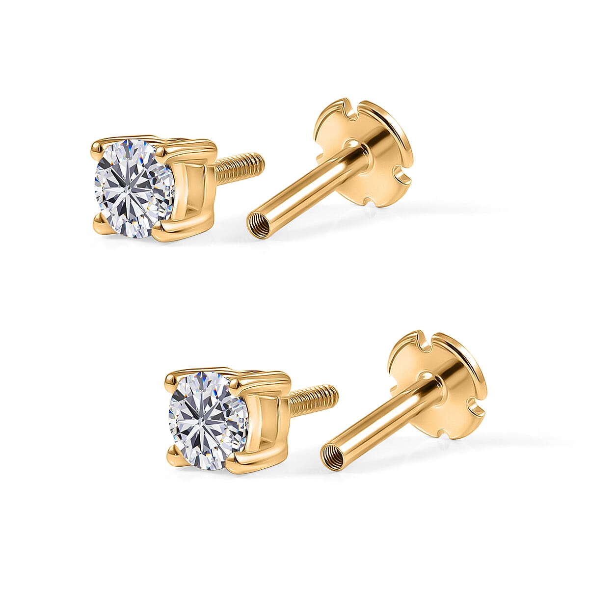 LUXURIANT Lab Grown Diamond Solitaire Stud Screw Back Earring in 18K Vermeil Yellow Gold Plated Sterling Silver 0.22 Ct. (SI-G-H) 8507930 5