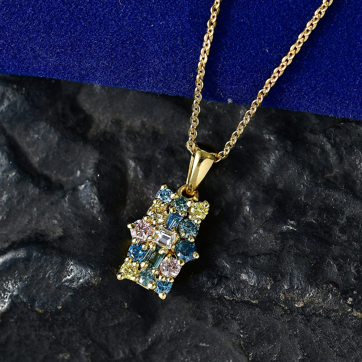 LUXURIANT 0.5 Ct. Multi Colour Lab Grown Diamond Boat Pendant with Chain (Size 20) in 18K Vermeil Yellow Gold Plated Sterling Silver (SI) 4472108 3