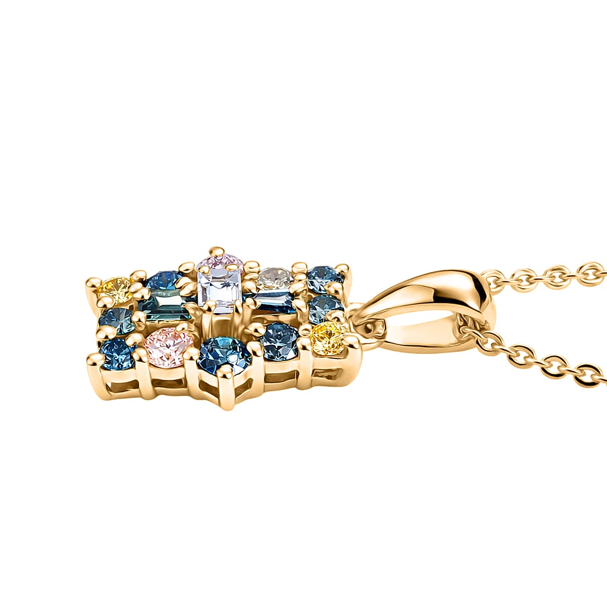 LUXURIANT 0.5 Ct. Multi Colour Lab Grown Diamond Boat Pendant with Chain (Size 20) in 18K Vermeil Yellow Gold Plated Sterling Silver (SI) 4472108 4