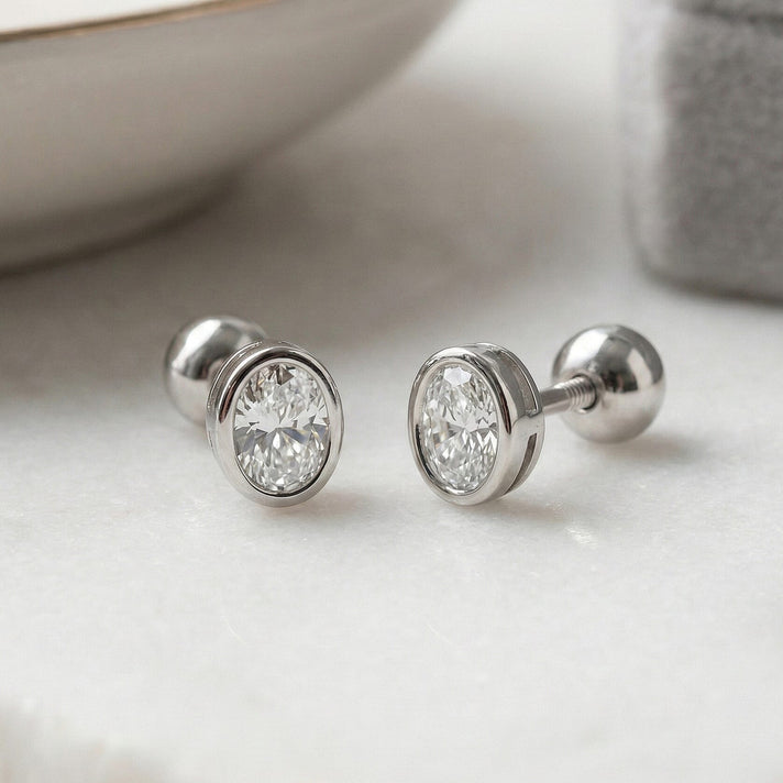 LUXURIANT Lab Grown Diamond Solitaire Stud Earring with Ball Screw Back in Rhodium Overlay Sterling Silver (SI-GH) 8430795 2