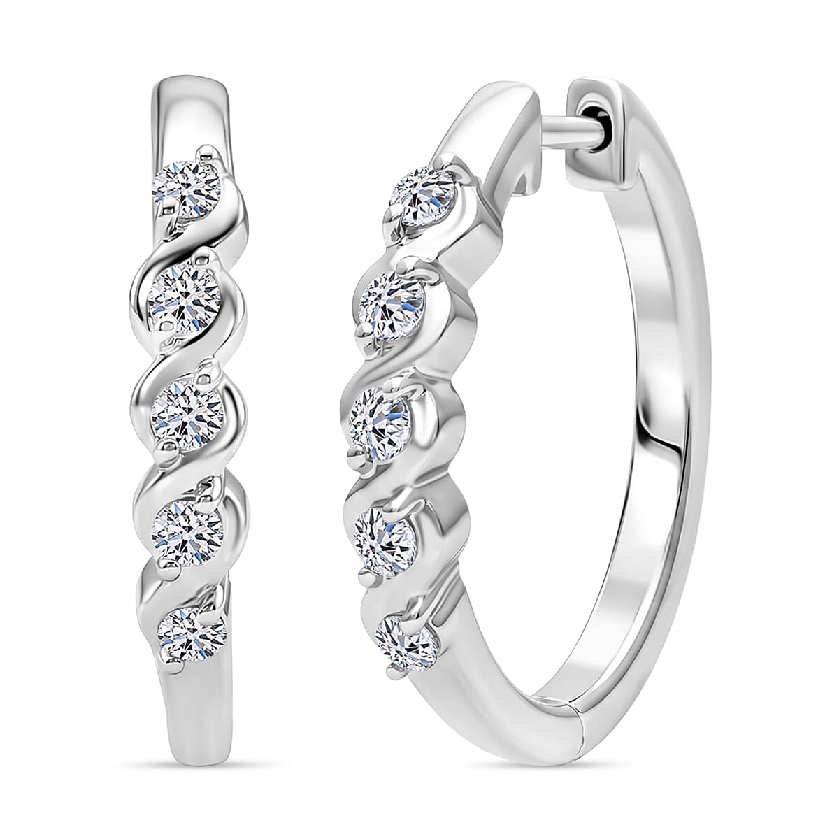 LUXURIANT Lab Grown Diamond Full Hoop Earring in Rhodium Overlay Sterling Silver 0.25 Ct. (SI-GH) 8493804 0