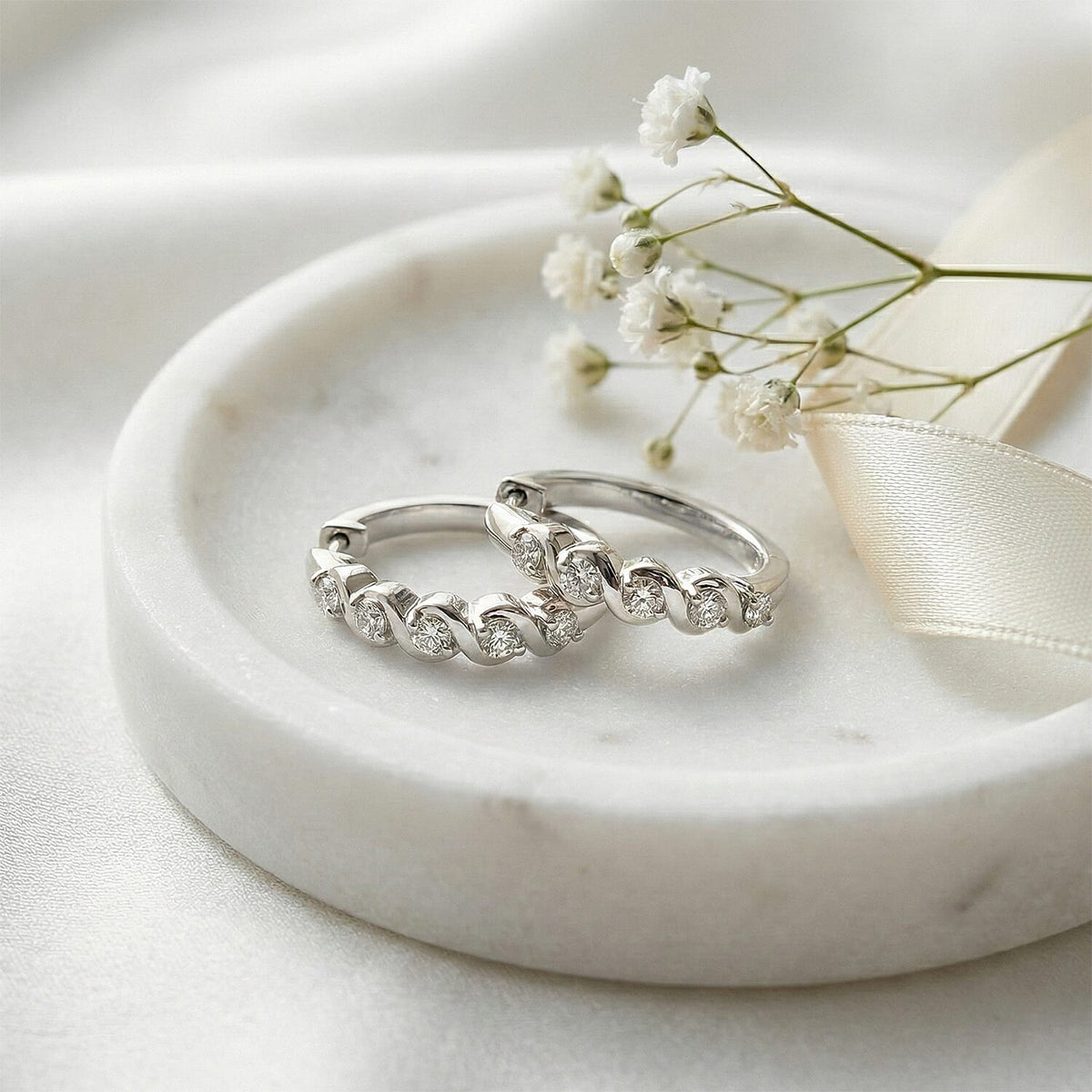 LUXURIANT Lab Grown Diamond Full Hoop Earring in Rhodium Overlay Sterling Silver 0.25 Ct. (SI-GH) 8493804 3