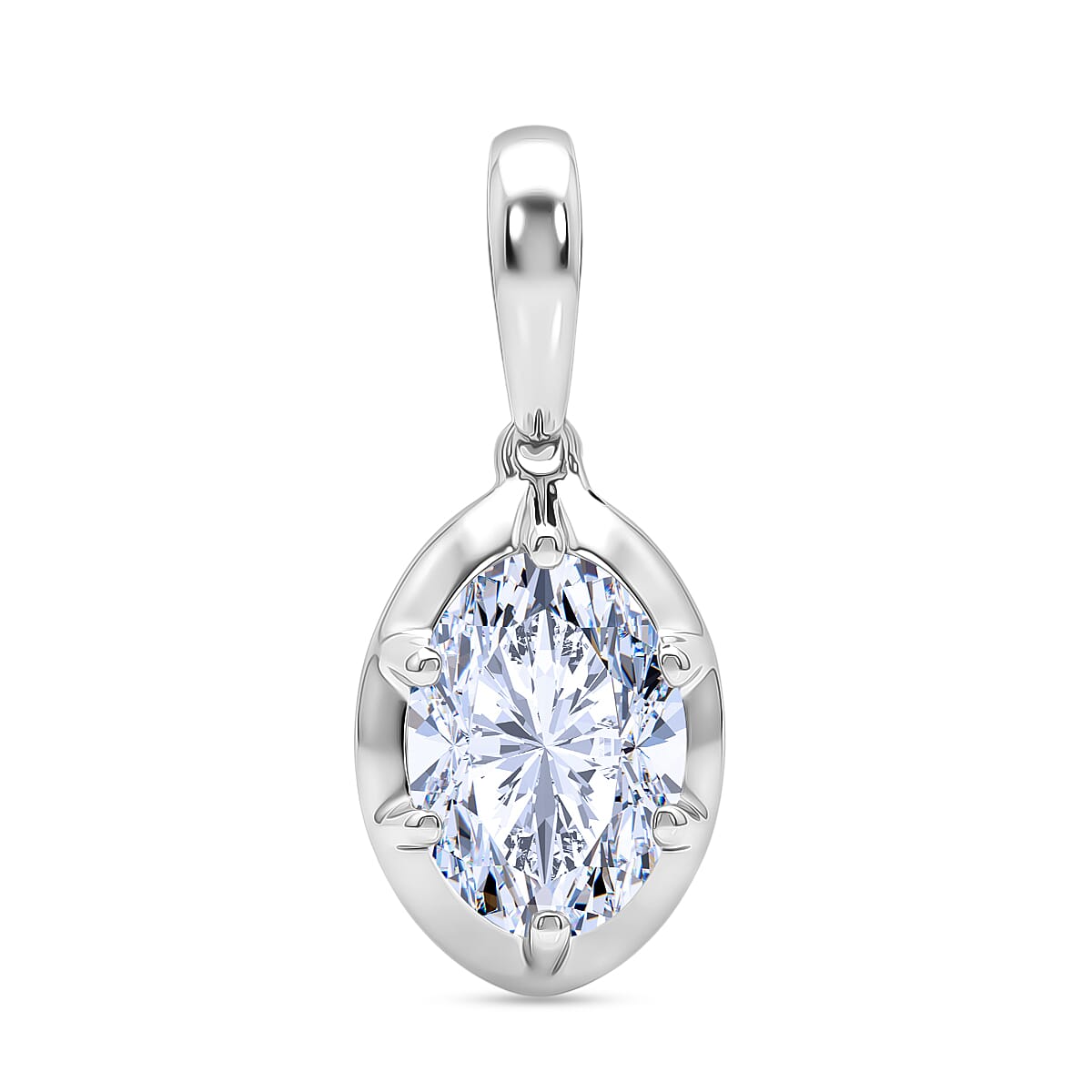 LUXURIANT 1 Ct. Lab Grown Diamond Oval Cut Solitaire Pendant in Rhodium Overlay Sterling Silver (SI-G-H) 8512032 0