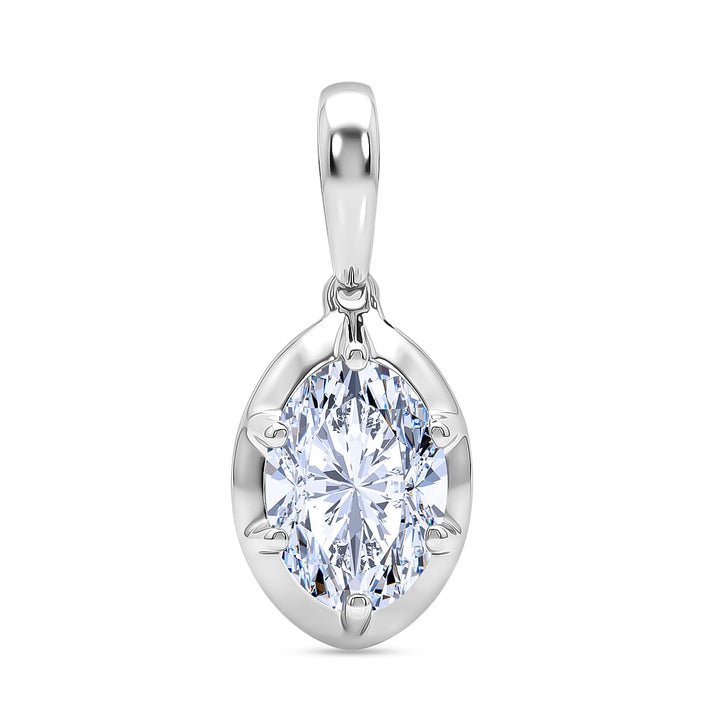 LUXURIANT 1 Ct. Lab Grown Diamond Oval Cut Solitaire Pendant in Rhodium Overlay Sterling Silver (SI-G-H) 8512032 1
