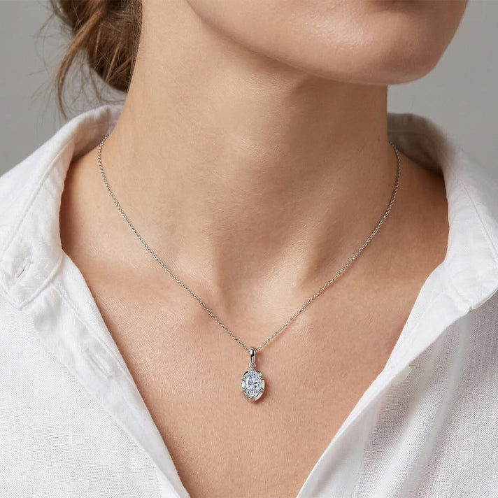 LUXURIANT 1 Ct. Lab Grown Diamond Oval Cut Solitaire Pendant in Rhodium Overlay Sterling Silver (SI-G-H) 8512032 2