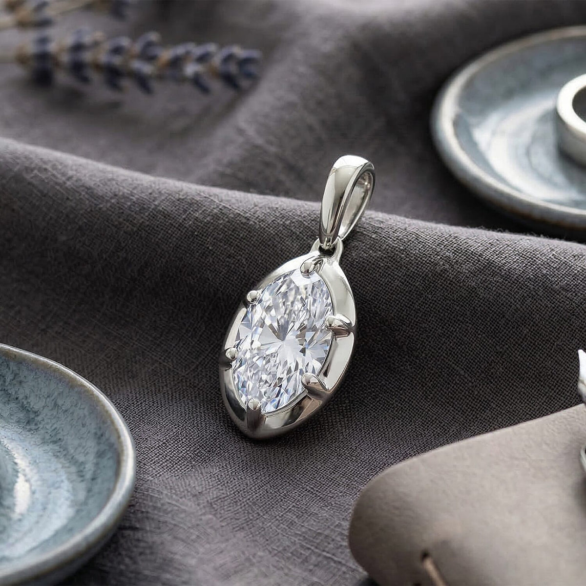 LUXURIANT 1 Ct. Lab Grown Diamond Oval Cut Solitaire Pendant in Rhodium Overlay Sterling Silver (SI-G-H) 8512032 3