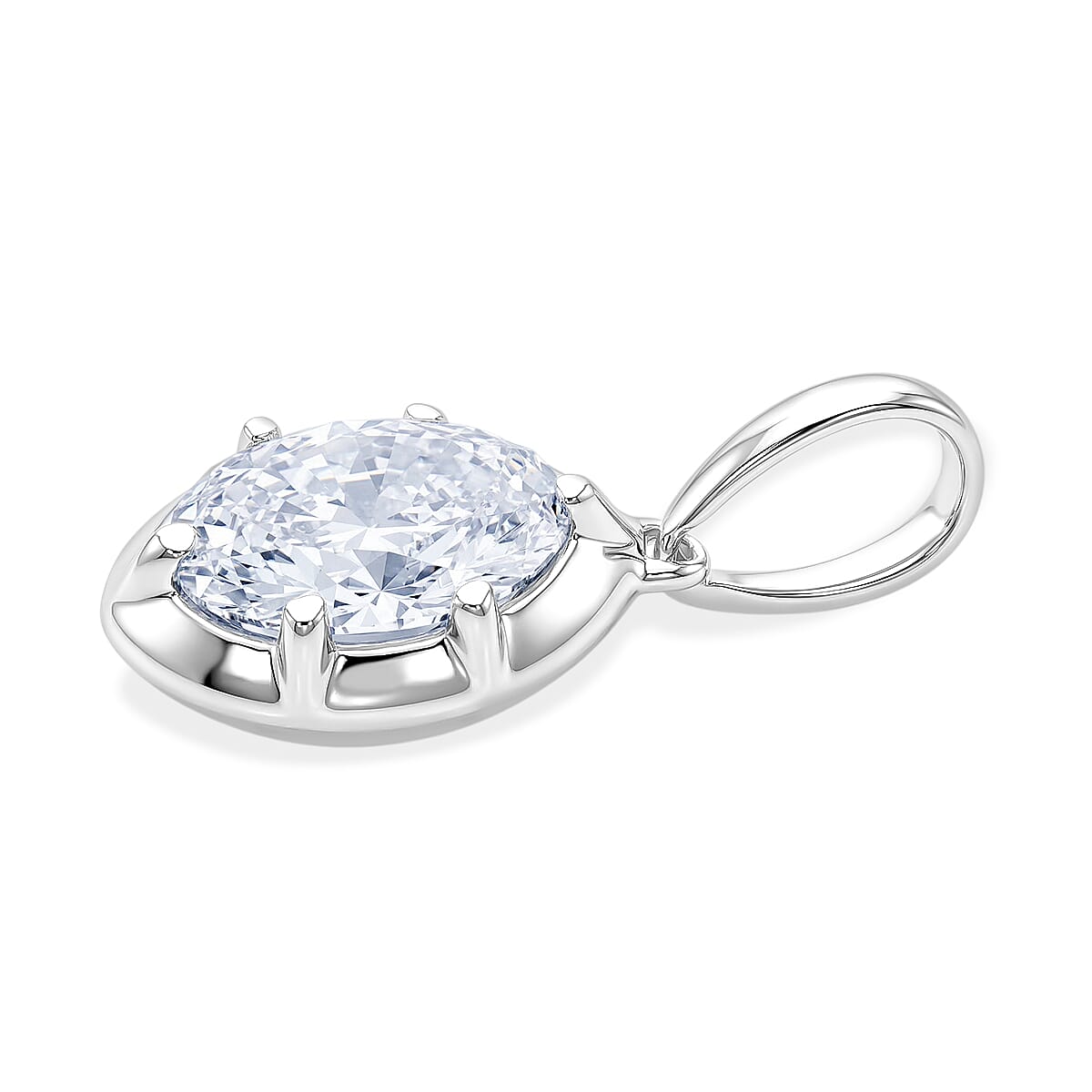 LUXURIANT 1 Ct. Lab Grown Diamond Oval Cut Solitaire Pendant in Rhodium Overlay Sterling Silver (SI-G-H) 8512032 4