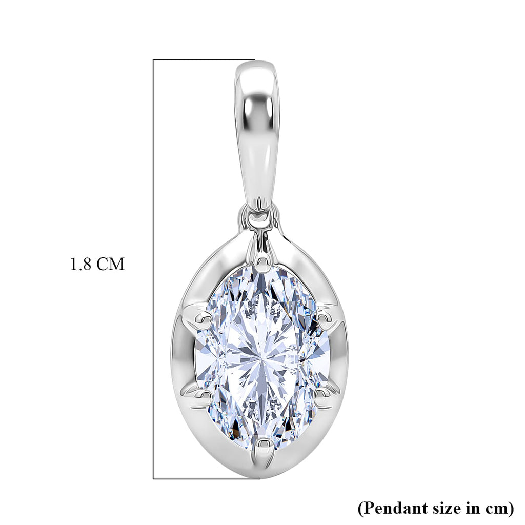 Luxuriant SI-GH Lab Grown Diamond Oval Cut Solitaire Pendant in Rhodium Overlay Sterling Silver 1.05 Ct.